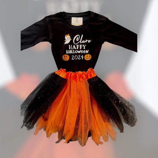 Body ou tshirt & Tule preto e laranja “A sua frase”