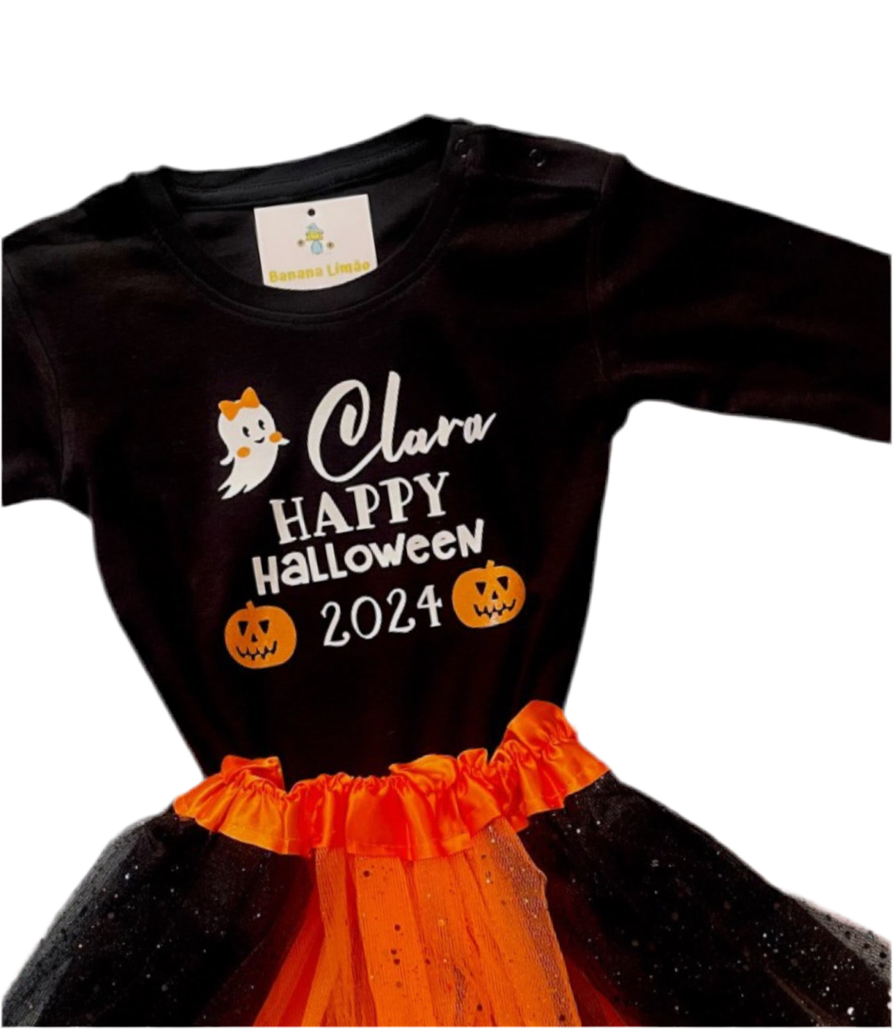 Body ou tshirt & Tule preto e laranja “A sua frase”