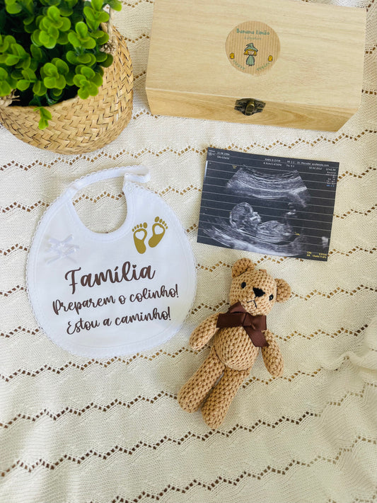 Box anúncio de nascimento "Família, preparem o colinho, estou a caminho!"