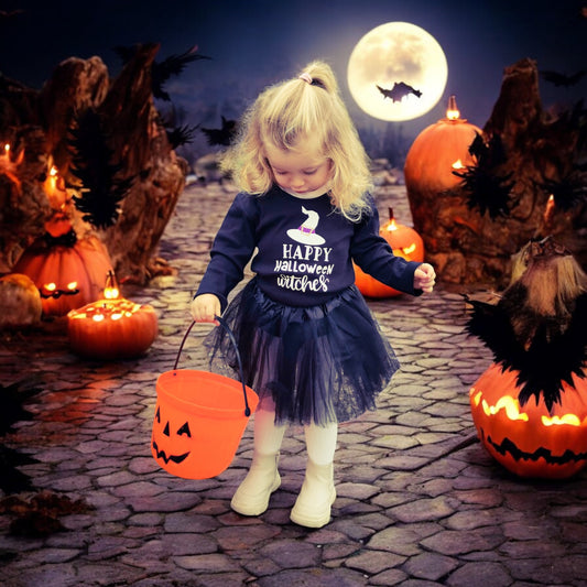 Body ou tshirt & Tule "Happy Halloween, Witches" - BRILHA NO ESCURO