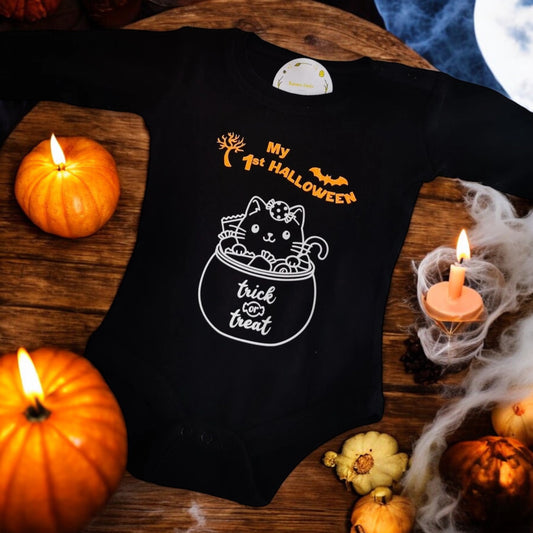 Body "Trick or Treat" My 1st Halloween (preto) - BRILHA NO ESCURO