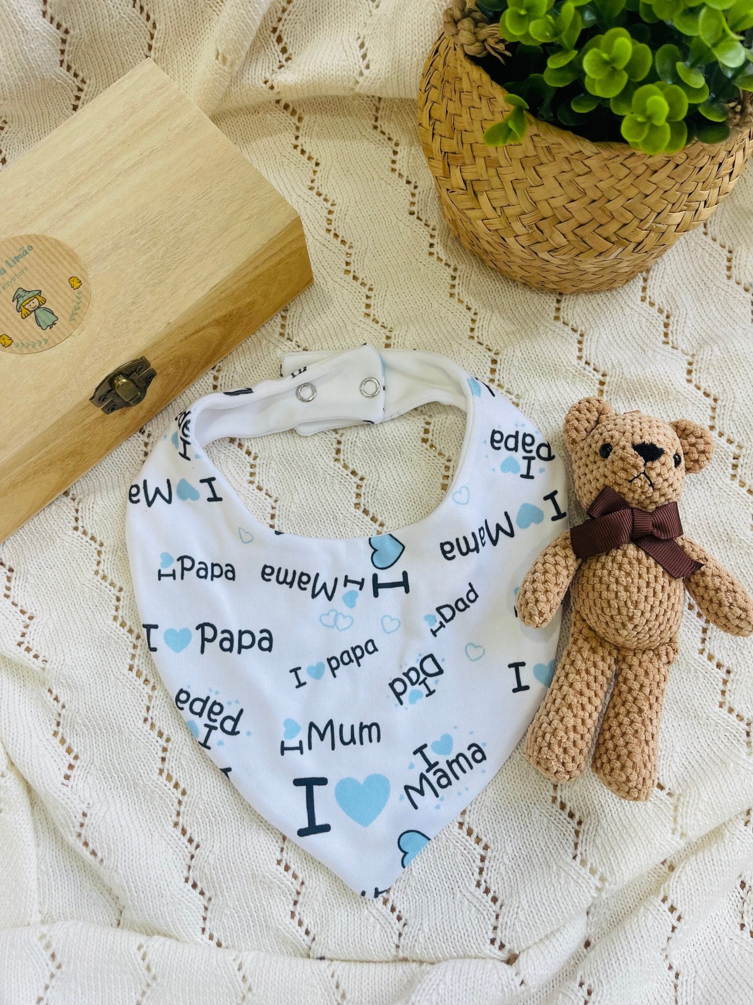 Babete bandana "I love mum & dad" - Banana Limão