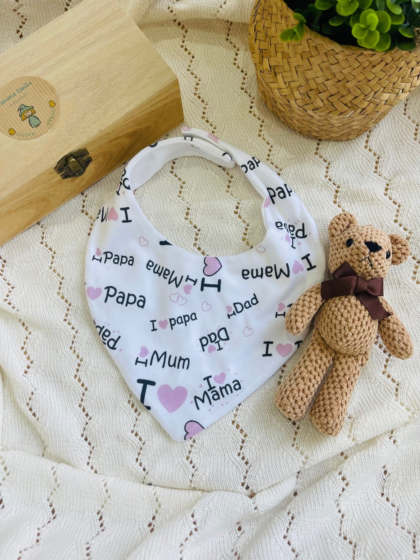 Babete bandana "I love mum & dad" - Banana Limão