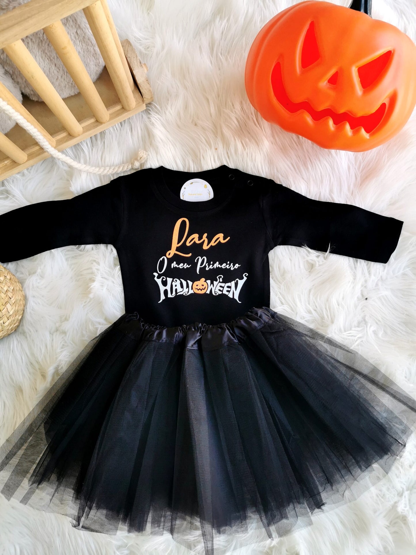 Conjunto body & tule "O meu Primeiro Halloween" Versão Brilha no escuro