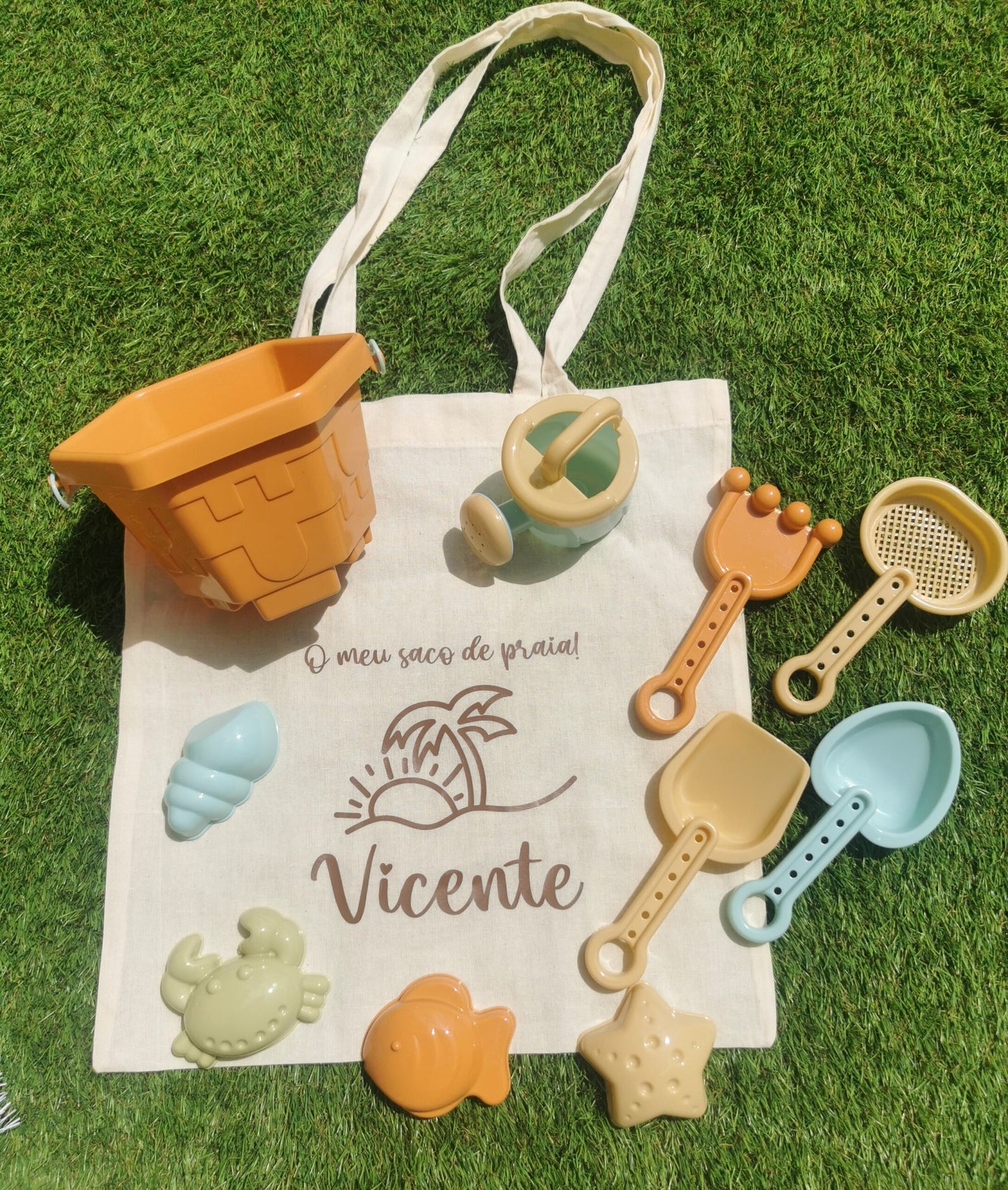 Set de praia com balde & tote bag personalizado