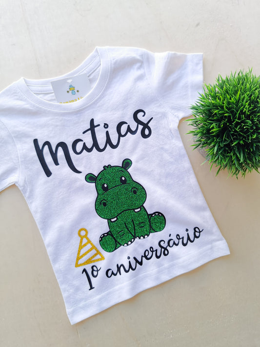 T-shirt Personalizada "O Meu Aniversário" - Tema Hipopótamo