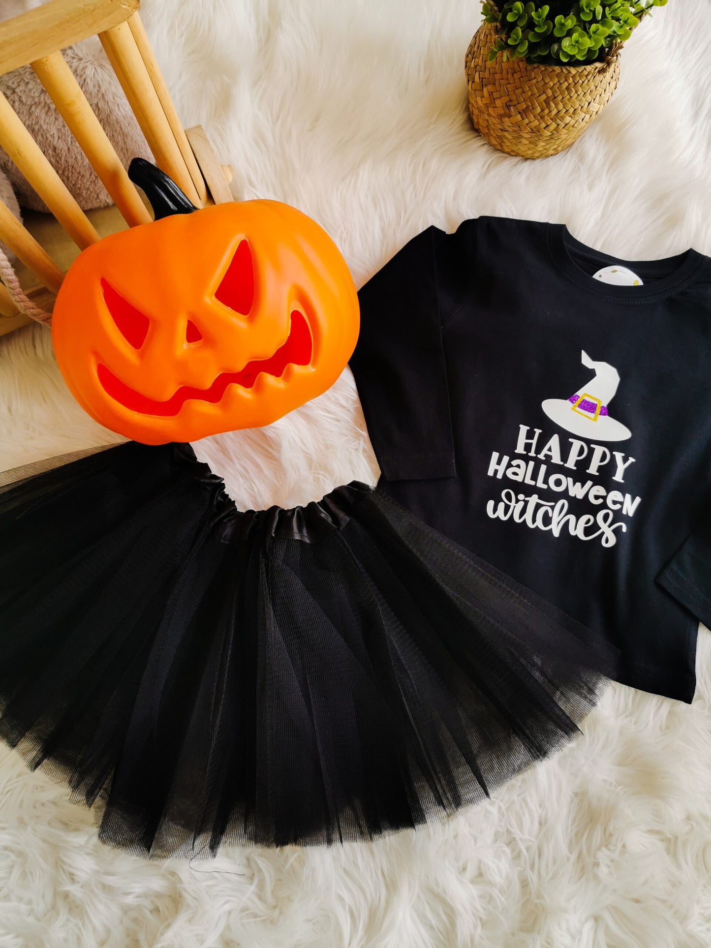 Body ou tshirt & Tule "Happy Halloween, Witches" - BRILHA NO ESCURO